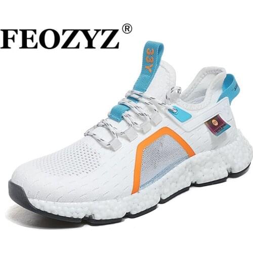 FEOZYZ Mens Summer Running Shoes Fashion Breathable Sneakers Popcorn Sole Plus Large Size 45 Fabric Mesh Sport Shoes Light