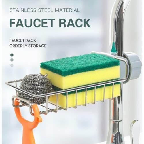 Kitchen Sink Rack Stainless Steel Faucet Rack Sponge Soap Holder Drain Racks Drainage Shelf Adjustable Bathroom Storage Rack