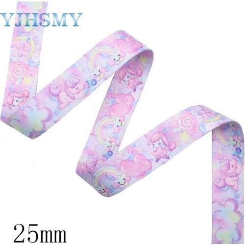 L-20114-46,1”5yardsPink unicorn Printed Double sided Grosgrain Ribbon, Bowknot DIY handmade accessories decoration ribbon