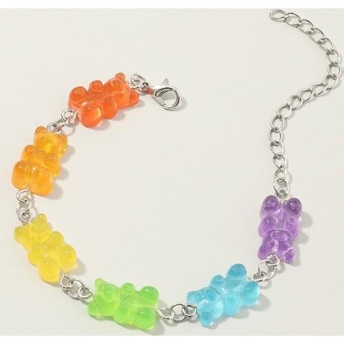 Cute Cartoon Gummy Bear Girl Bracelets Candy Colors Resin Cartoon Animal Bracelet Birthday Gift Girls Woman Handmade Jewelry