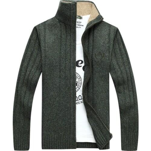 Autumn Mens Long Sleeve Knitted Cardigan Full Zipper Sweater Coat New Brand Solid Quality Mens Clothing Winter Casual Outwear