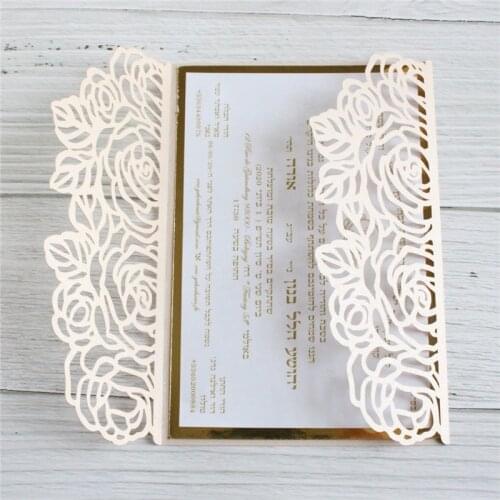 Soft pink rose invitation card holder personalized invite with metallic gold backing ball party supply