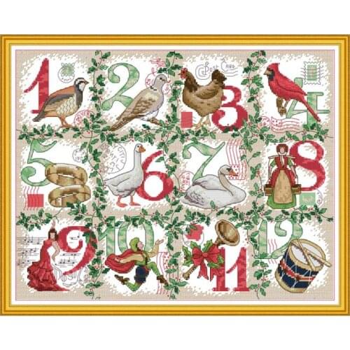 Joy Sunday Christmas 12th Stamped Cross Stitch Kit Paterns 11CT 14CT Printed Decoration Home DIY Embroidery Needlework Gift Sets