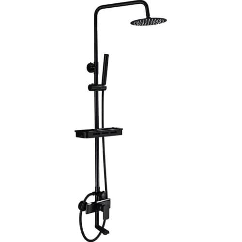 Vidric Black Rainfall Shower Faucets Set Wall Mounted Rain Shower Faucet Storage Bath Mixer Tap Hot Cold with Hand Shower EL3903