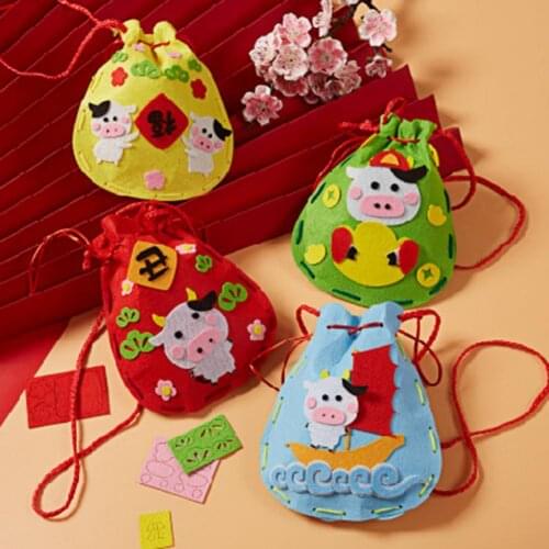 Chinese Style Non-woven DIY Handmade Craft Lucky Pouch Kit Ox Year Children Money Bag Making Material Spring Festival Decor