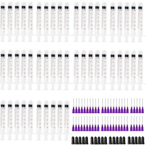 Plastic Syringe 3ml with 1inch 21G Blunt Tip Needles For Lab and Industrial Dispensing Adhesives Glue Soldering Paste(set of 50)