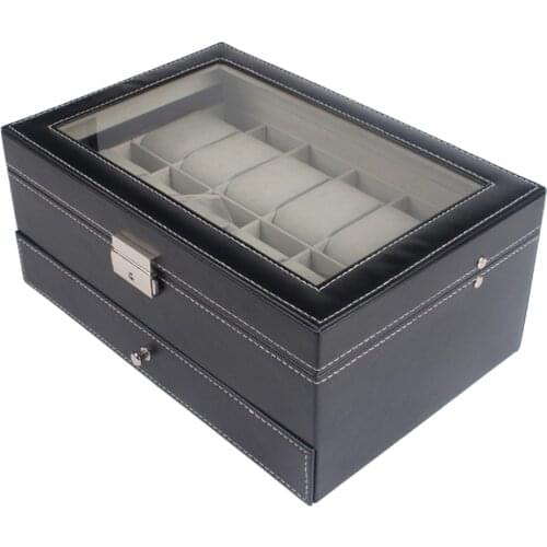 Portable 12 Slot Watch Storage Box Case Jewelry Display Container Lockable