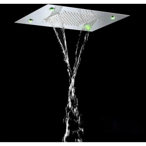 Ceiling Conceal Mounted Rainfall Waterfall Shower Head Led Light Big Top Over-Head Shower 7 Colors 500*360mm douche kop Luxury