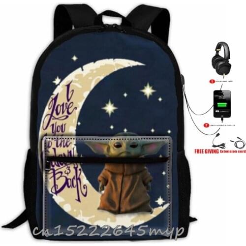 Mandalorian Baby Yoda Print Backpack Usb Charging Canvas School Bag Teenager Girls Bagpack Zipper Bookbag Travel Mochila Women