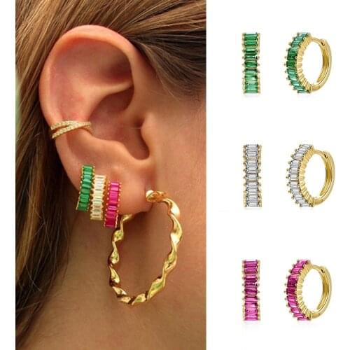 DAIWUJAN Authentic 925 Sterling Silver Huggie Round Hoop Earrings 18K Gold Plated Zircon Blue Rainbow Earrings For Women Jewelry