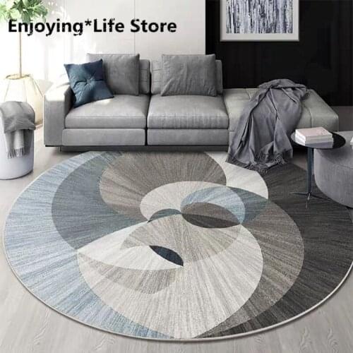 Nordic Geometric Round Shaped Living Room Printed Rug Decoration Parlor Carpet Hotel Carpet INS Popular No Hair Floor Mat