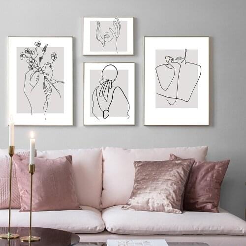 Nordic Minimalism Abstract Lady Line Drawing Flower Canvas Picture Wall Art Figure Body Hand Print Posters Home Decor Painting