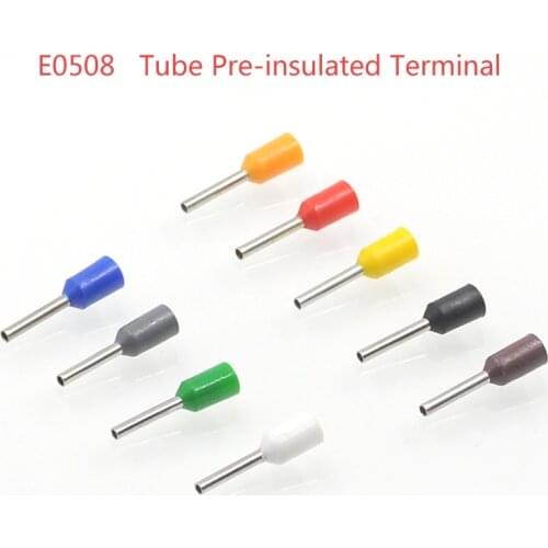 100/200pcs Tube Insutated Cord End Terminals Electrical Crimp Terminal Wire Connector E0508 Cable Ferrules VE 22AWG 0.5mm2