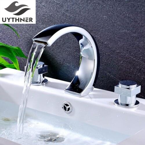 Uythner Big Discount Newly Solid Brass Bathroom Chrome Finish Basin Faucet Mixer Tap Deck Mounted Handmade