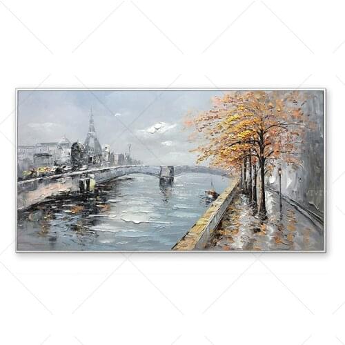 City View Colorful Autumn View Oil Painting Canvas For Room Decor Modern 100% Handmade Picture Hand Painted Painting