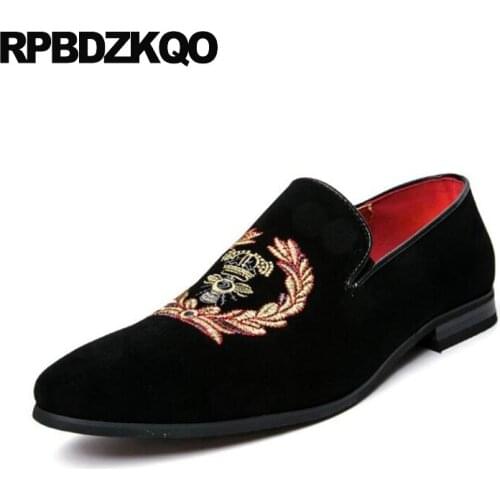 Embroidery Loafers Casual Black Velvet Mens Floral Embroided Slip On Cheap Large Size Rubber Pointed Toe Designer Flower Shoes