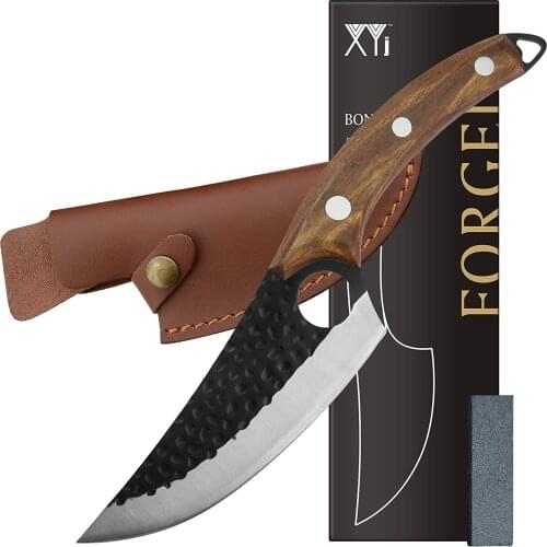 XYJ Stainless Steel Boning Knife 6 Inch Chef Fishing Knives Carrying Leather Sheath Meat Cleaver Outdoor Cooking Butcher Knife