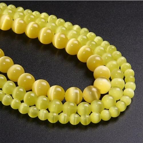 4/6/8/10/12mm Yellow Cat Eye Stone Round Selenite Quartz Beads for Jewelry Making 15.5" Diy Spacer Loose Bracelet Necklace Bead