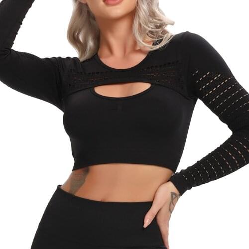 FITTOO Women Sports Top Tshirt Seamless Hollow Out Womens Shirts Long Sleeves Fitness Workout Running Tops Women Gym Tracksuits