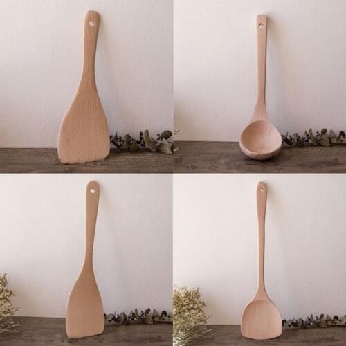 1Pc Cooking Utensils Dinner Food Wok Shovels Turners Natural Health Bamboo Wood Kitchen Slotted Spatula Spoon Mixing Holder