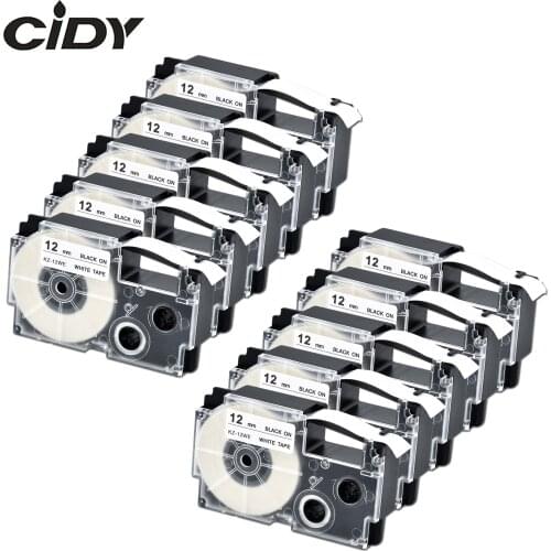 CIDY 10pcs Compatible XR-12WE XR12WE 12mm Black on White Tape Cartridge for Casio label maker KL-120 KL-100 KL-780 KL1500