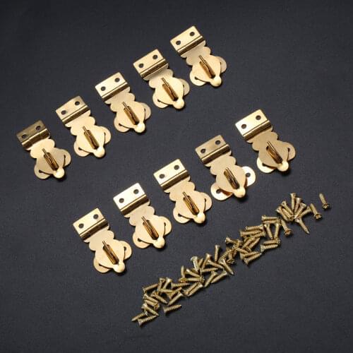 10Pcs Mini Brass Padlock Gold Hasp Buckles w/screws Wood Jewelry Box Locked Wine Gift Case Handbag 27*19mm Decor Golden Locks