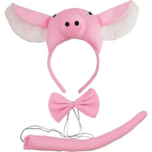 10pack Pig Ears Tail and Bow Tie Pink Pig Fancy Dress Costume Pig Costume Set Kit Accessories for Halloween Party Celebrations