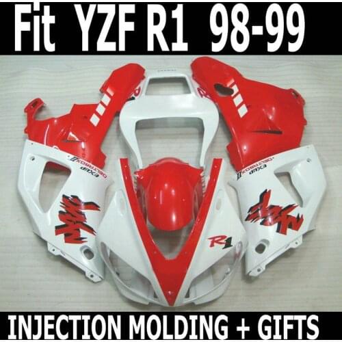 100% Fit Injection White Red For YAMAHA White Red R1 98 99 Fairing Kit YZF R1 1998 1999 Body Fairing