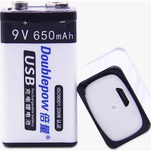 2 pcs. Doublepow DP-9V 650mAh USB Li-ion rechargeable batteries Smart Battery Replacement Wireless Microphone KTV Instrument toy