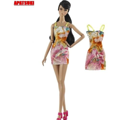 2019 Yellow Floral Dress for Barbie Doll Clothes for 1/6 BJD Doll Dress Outfits Clothing Dollhouse Accessories Kids Fashion Toy