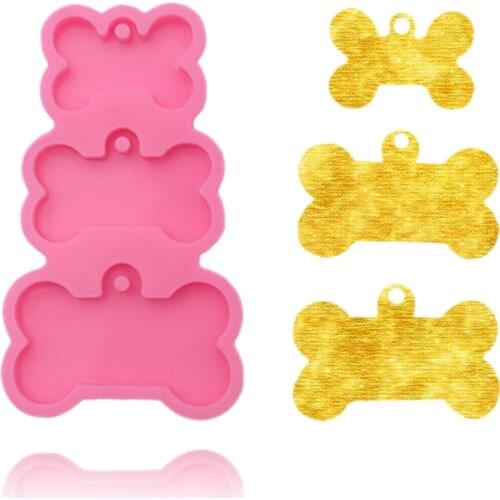 3-Cavities Pet Dog Tag Bone Shaped Keychain Epoxy Resin Mold Charm Jewelry Pendants Silicone Mould DIY Decoration Tool