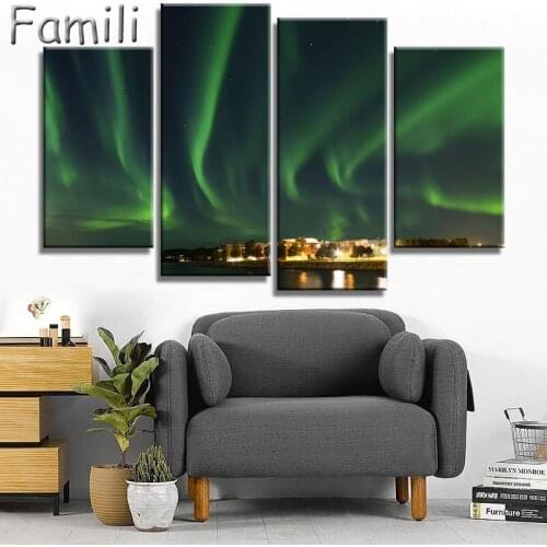 4Pcs/set Modern natural scenery of the Norway lighthouse Yun sunrise Art print canvas art wall Unframed painting for living room