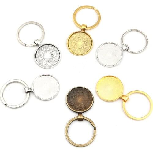 5PCs Zinc Based Alloy Round Keychain & Keyring Cabochon Settings Base Gold Color (Fits 25mm Dia.) 60mm x 30mm For DIY Jewelry