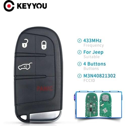 KEYYOU Car Remote Key 4 Buttons For Jeep Renegade Grand Cherokee Ram Compass 2014-2017 Fob 433MHz M3N-40821302 M3N40821302