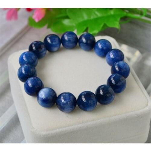 15mm Big Genuine Natural Blue Kyanite Cat Eye Gem Stone Crystal Round Beads Bracelet Power Stretch Bracelet For Women And Men