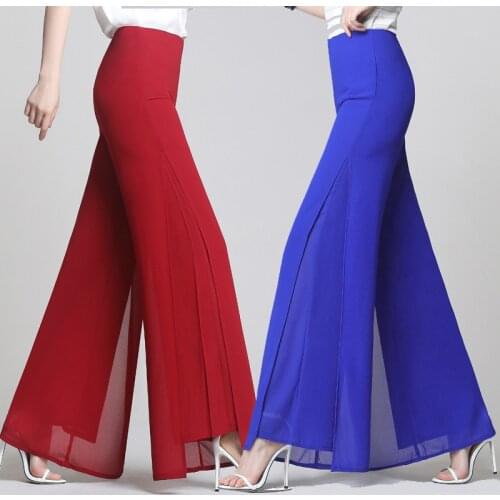 Dance Pant Hot Sale Ladies Baggy Pants Summer Casual Pants Women Wide Leg Fashion High Waist Side Split Black White Chiffon Pant