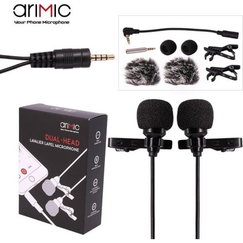 Ulanzi AriMic 6m Dual-Head Lavalier Lapel Clip-on Microphone for Lecture or Interview for Smartphone Mobile phone and Tablets
