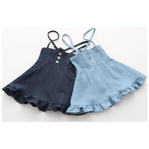 New Arrival Baby Girls Summer Suspender Denim Dress Child Casual Denim Sundress Girls Sleeveless A-Line Sundress