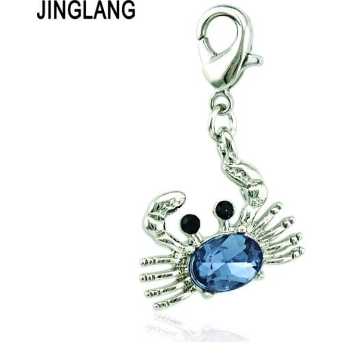 JINGLANG Fashion Lobster Clasp Charms Silver Color White Crystal Crab Animals Pendants Charms For Jewelry Making DIY Accessories