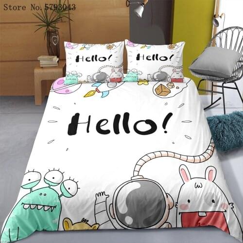 2/3 Pieces Cartoon Astronaut Bedding Set Rocket Planet Duvet Cover 3D Printing Home Bed Quilt Cover King Queen Single Bedspread