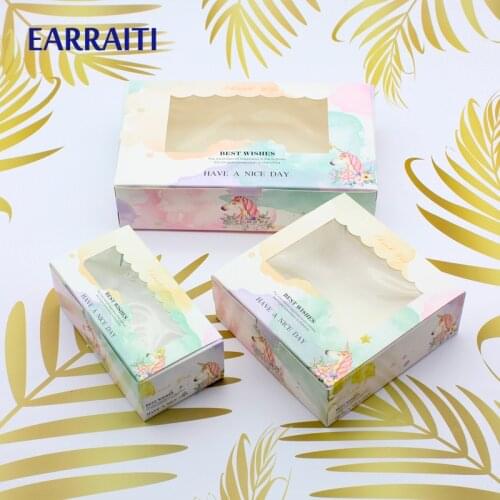 50PCS Unicorn Gift Paper Box Birthday Wedding Party Pink Paper Box With Window Candy Cookies Snacks Sweety Cake Packaging Boxes