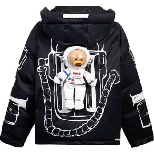 INS New Women Casual Style Thickening Duck Down Jackets Cartoon bear Hoodie Overcoat Winter Blue Warm Short Sport Coat