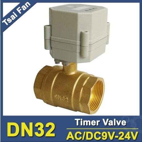 Tsai Fan Brass 2 Way 1-1/4'' DN32 Motorized Timer Valve Bore 29mm BSP/NPT Thread AC/DC9V-24V