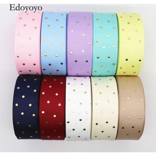 10 Yards 1" 25MM Gold Polka Dots Printed Grosgrain Ribbon For Hair Bows DIY Crafts Handmade Accessories M19080601