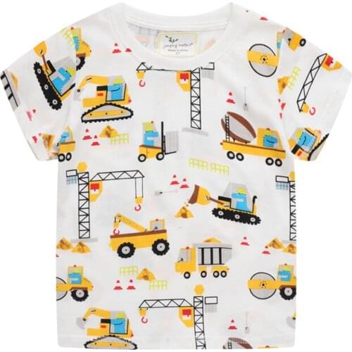 Summer Boys T shirts with Cartoon Excavator Print Baby Cotton Tees Fashion Childrens Clothes Toddler Boys Tops