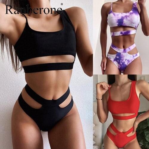 Ranberone Hot Sales Bikini Set Women Swimwear Sexy Hollow Out Swimming Bathing Suits 2 Piece Summer Bikinis Sets Beachwear