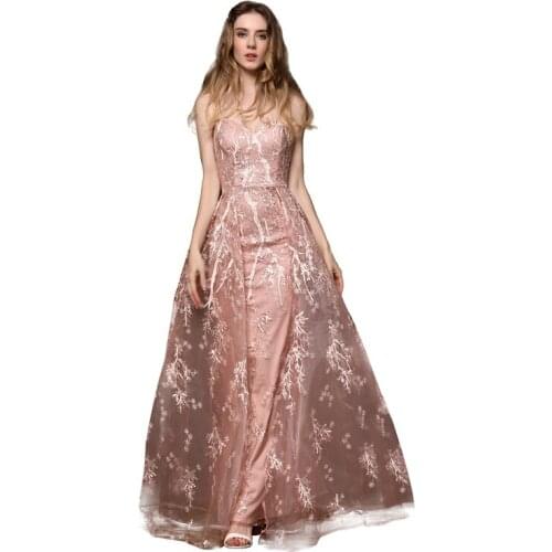 Milomi.CP Pink Lace Spaghetti Straps Embroidery Floor Length Evening dress Vestidos elegantes Abendkleider Formal dress 39384