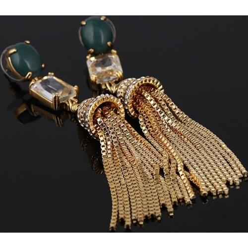 Fashion earrings with diamonds and clear crystal natural stone tassels
