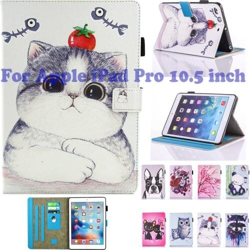 Fashion Cartoon Cat Dog Owl Pattern PU Leather Silicone Cover For Apple iPad pro 10.5'' 2017 A1701 Case Funda Tablet Stand Shell