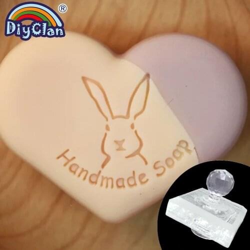 Rabbit handmade soap stamp Clear diy natural organic glass soap making chapter animal resin acrylic chapter with hanlde custom